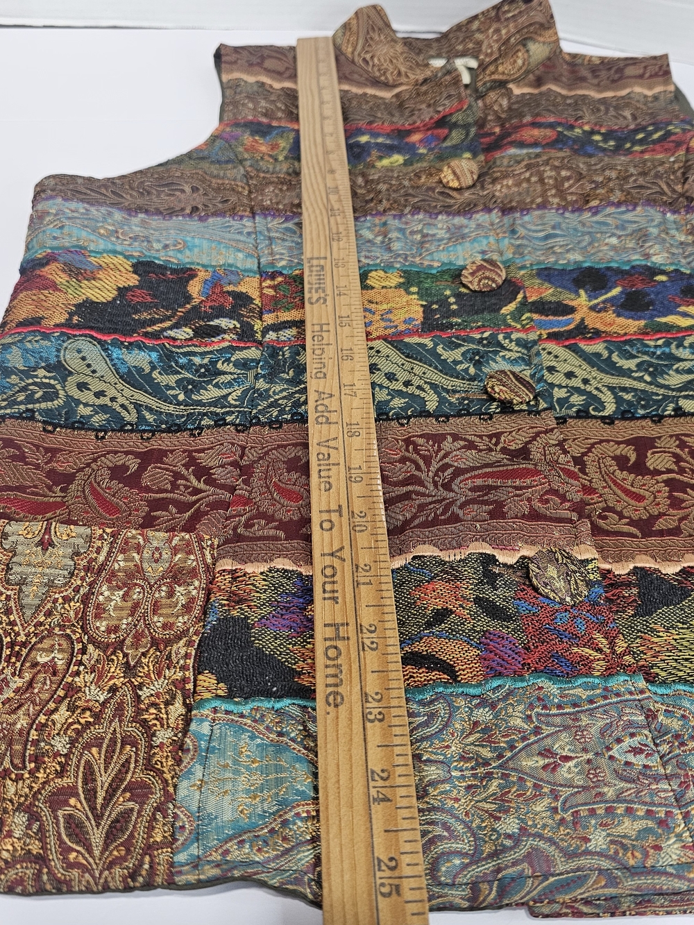 Vintage TravelSmith Women's Silk Blend Vest Sz L Brocade Paisley Patchwork Boho - Picture 10 of 12